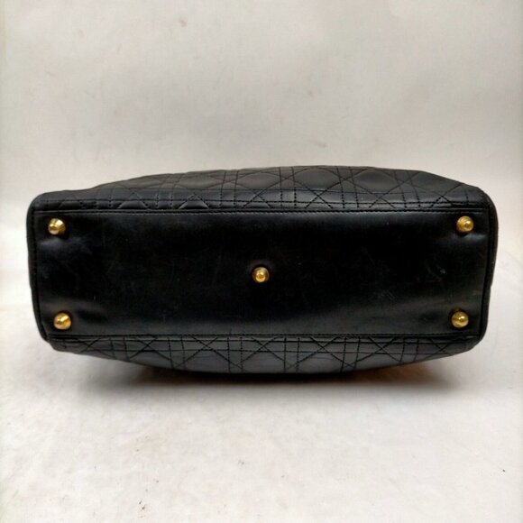 Christian Dior Lady Hand Bag Black Leather